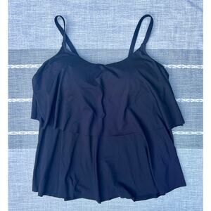 Land's End Bathing Swim Suit Tankini Top 10 Black Modest EUC Molded Cups Bra